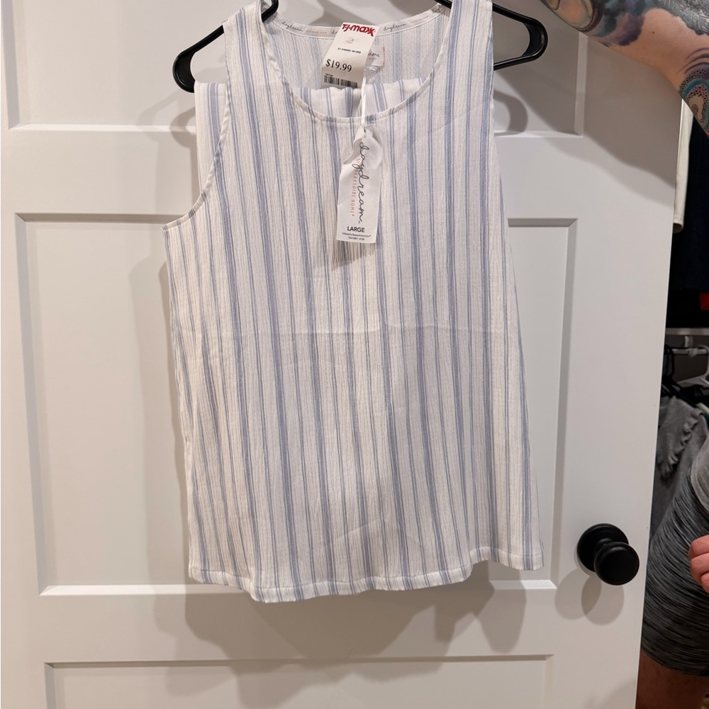 Vince Camuto White and Blue Striped Tank Top